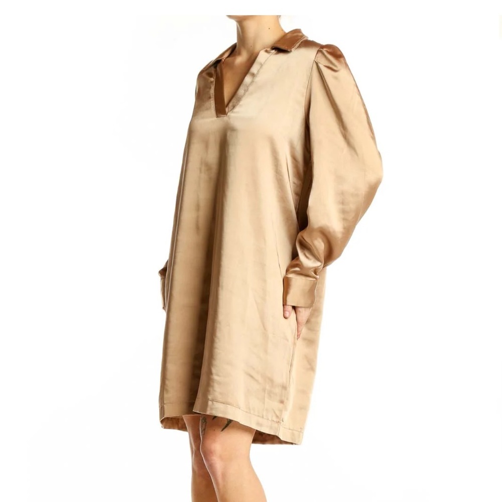 Rachel Zoe Satin Long Sleeve Dress in Tan